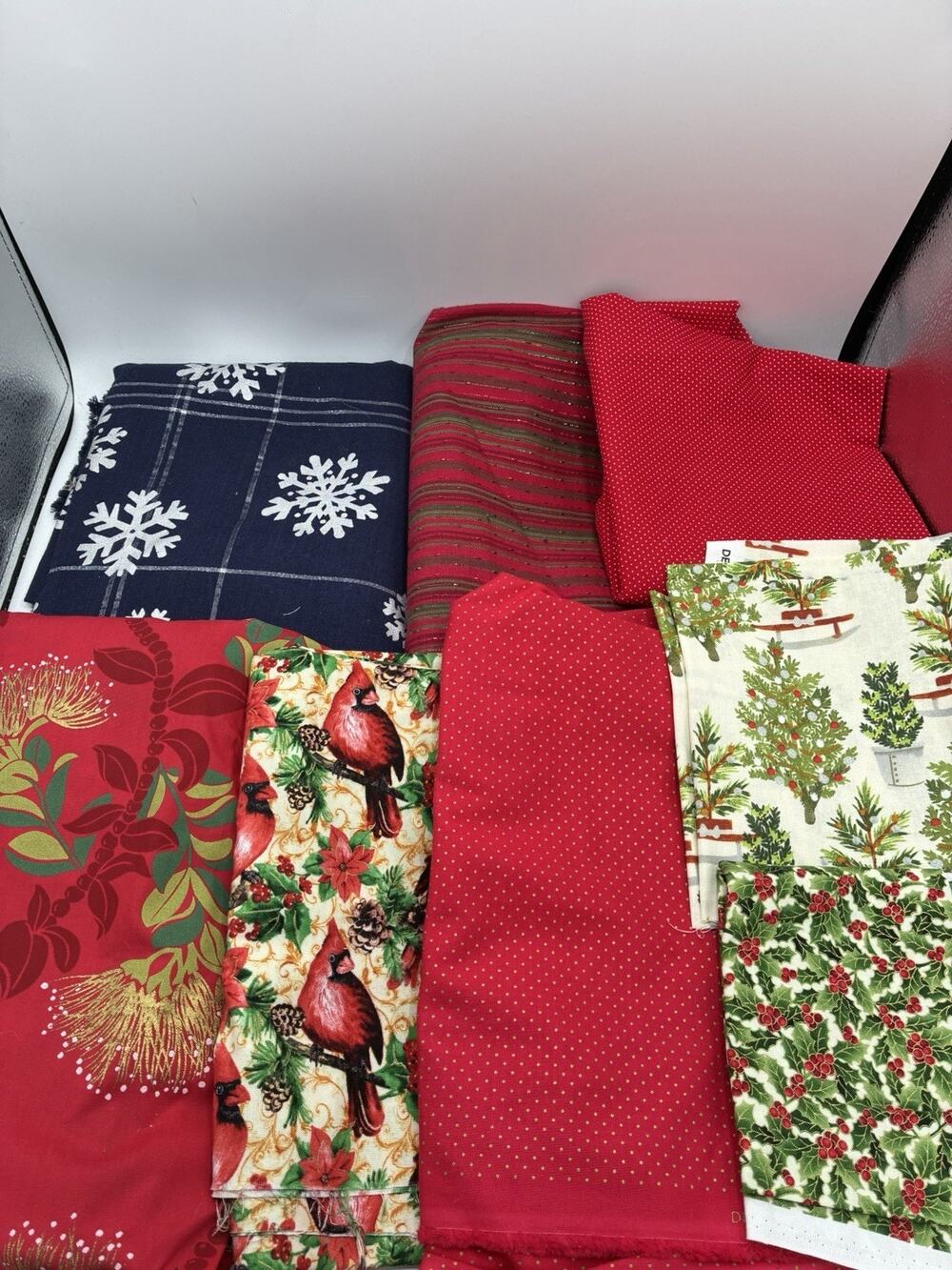 Elegant Christmas Fabric Bundle: Cardinals, Metallic Stripe & More
